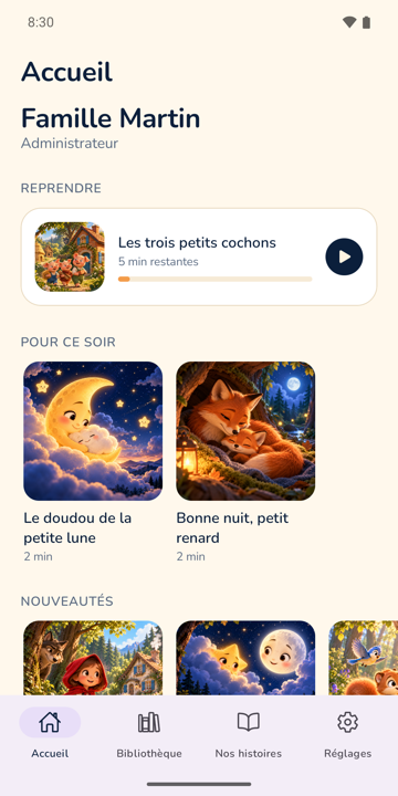 Écran d'accueil de l'application Nymelya